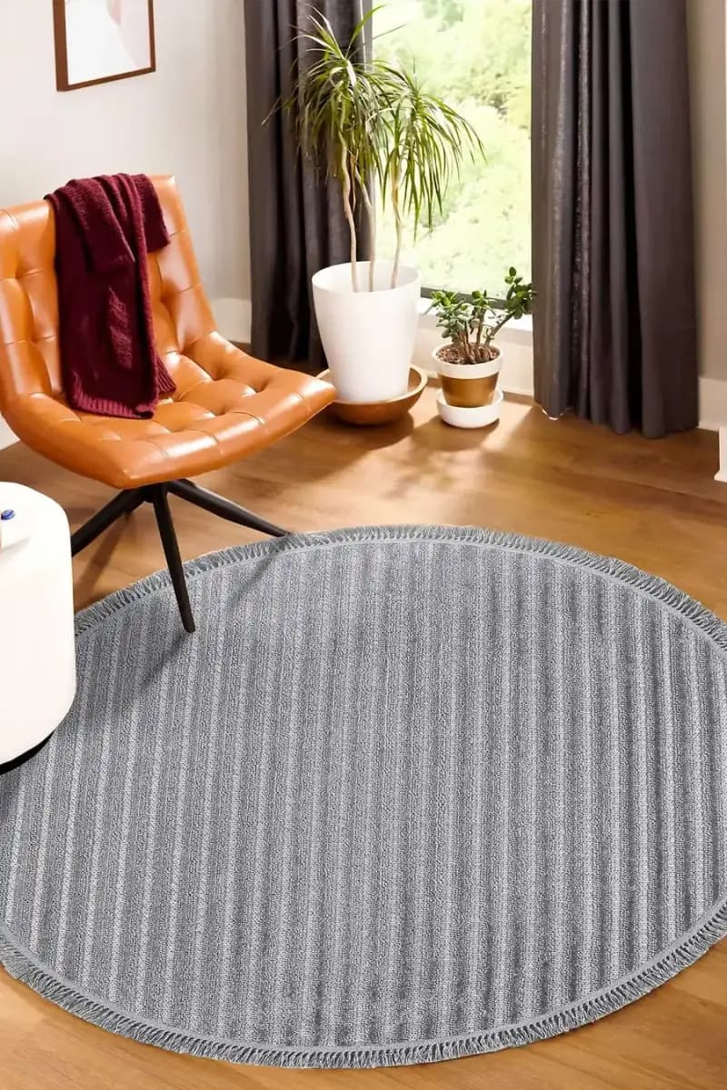 Deco Daisy 16666 Daire Tozumaz Makine Halısı 120x120 - Gri