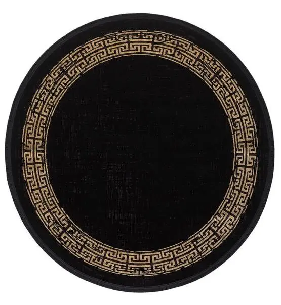 Black&Brown 11298 Doğal İplik Daire Makine Halısı 160x160 - Siyah