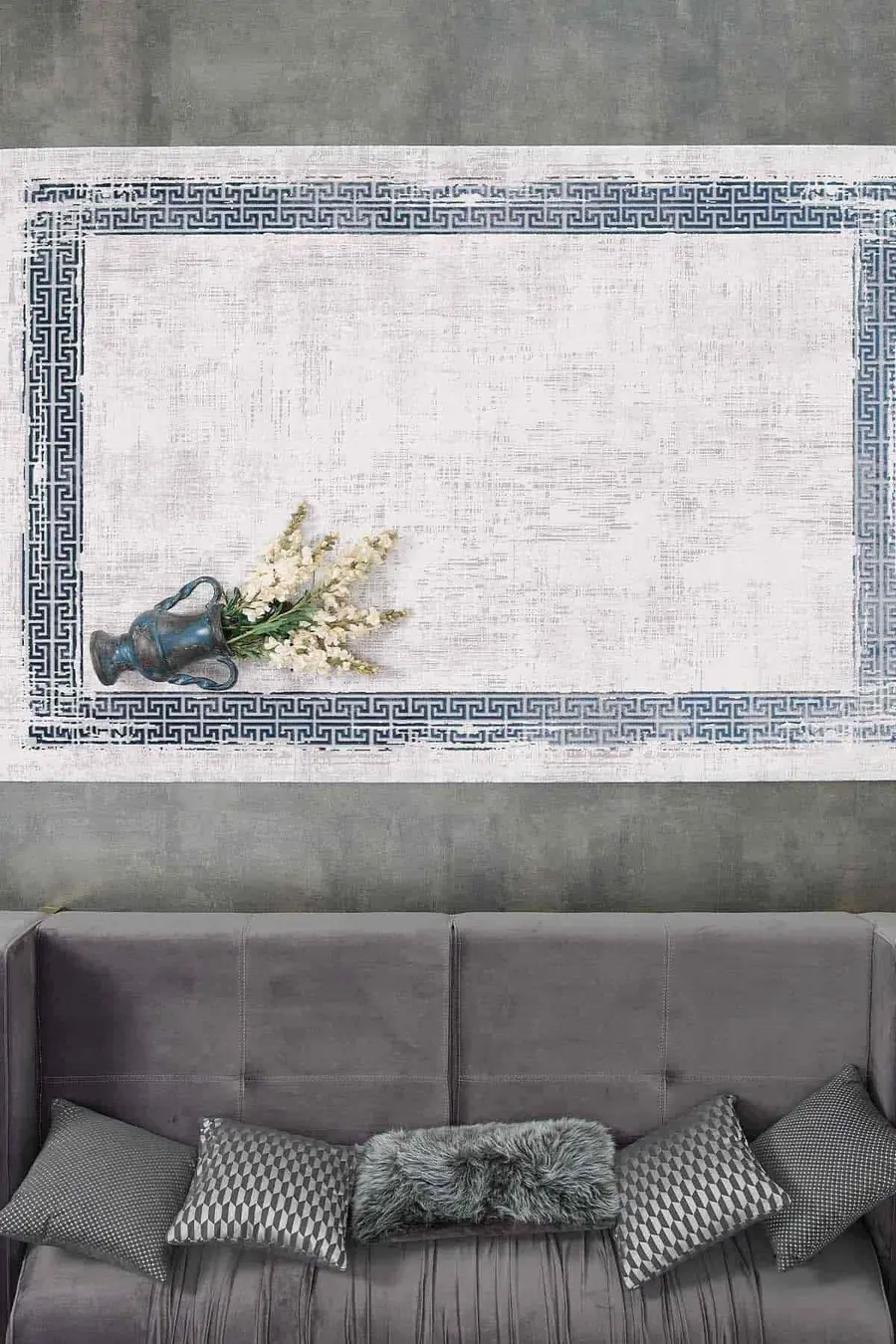 Black&Brown 11298 Doğal İplik Dikdörtgen Makine Halısı 160x230 - Mavi