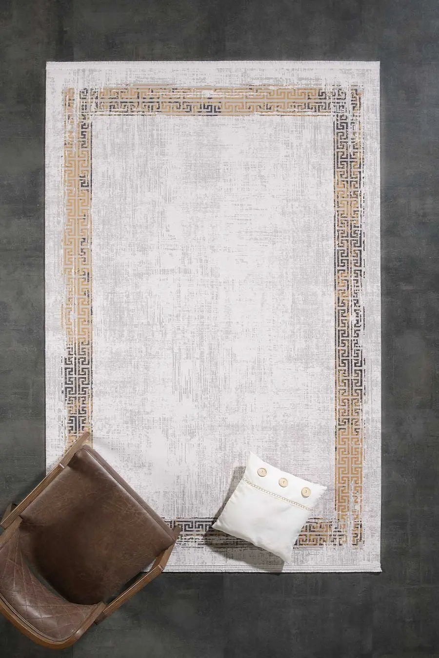 Black&Brown 11298 Doğal İplik Dikdörtgen Makine Halısı 160x230 - Sarı