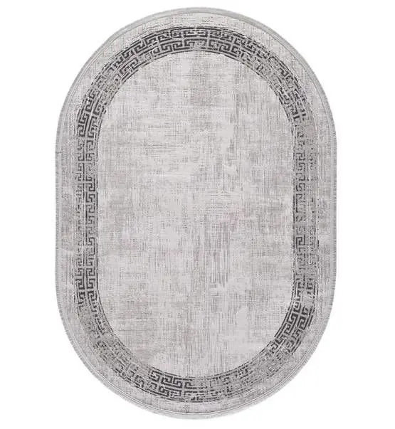 Black&Brown 11298 Doğal İplik Oval Makine Halısı 160x230 - Gri
