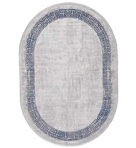 Black&Brown 11298 Doğal İplik Oval Makine Halısı 160x230 - Mavi