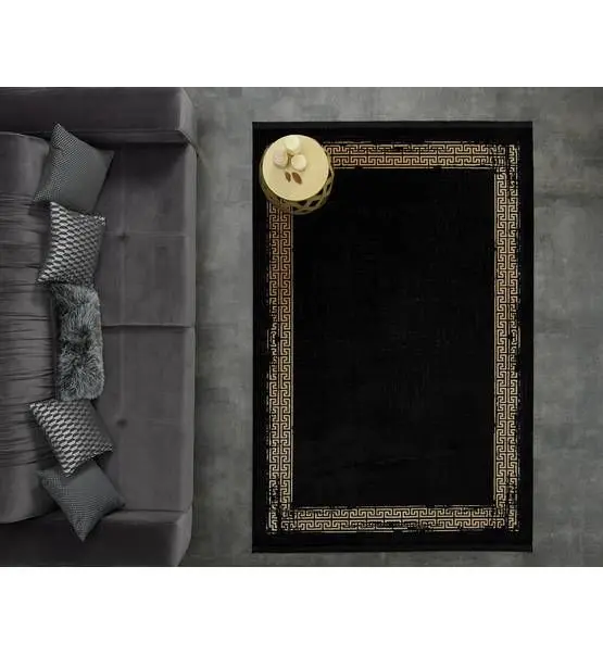 Black&Brown 11298 Doğal İplik Oval Makine Halısı 160x230 - Siyah 2