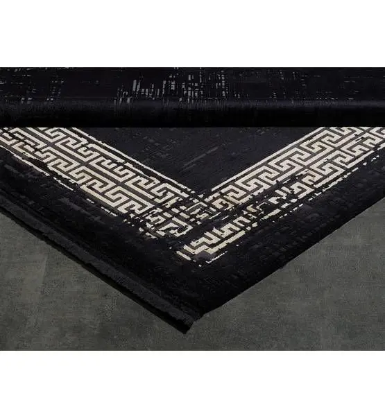 Black&Brown 11298 Doğal İplik Oval Makine Halısı 160x230 - Siyah 3