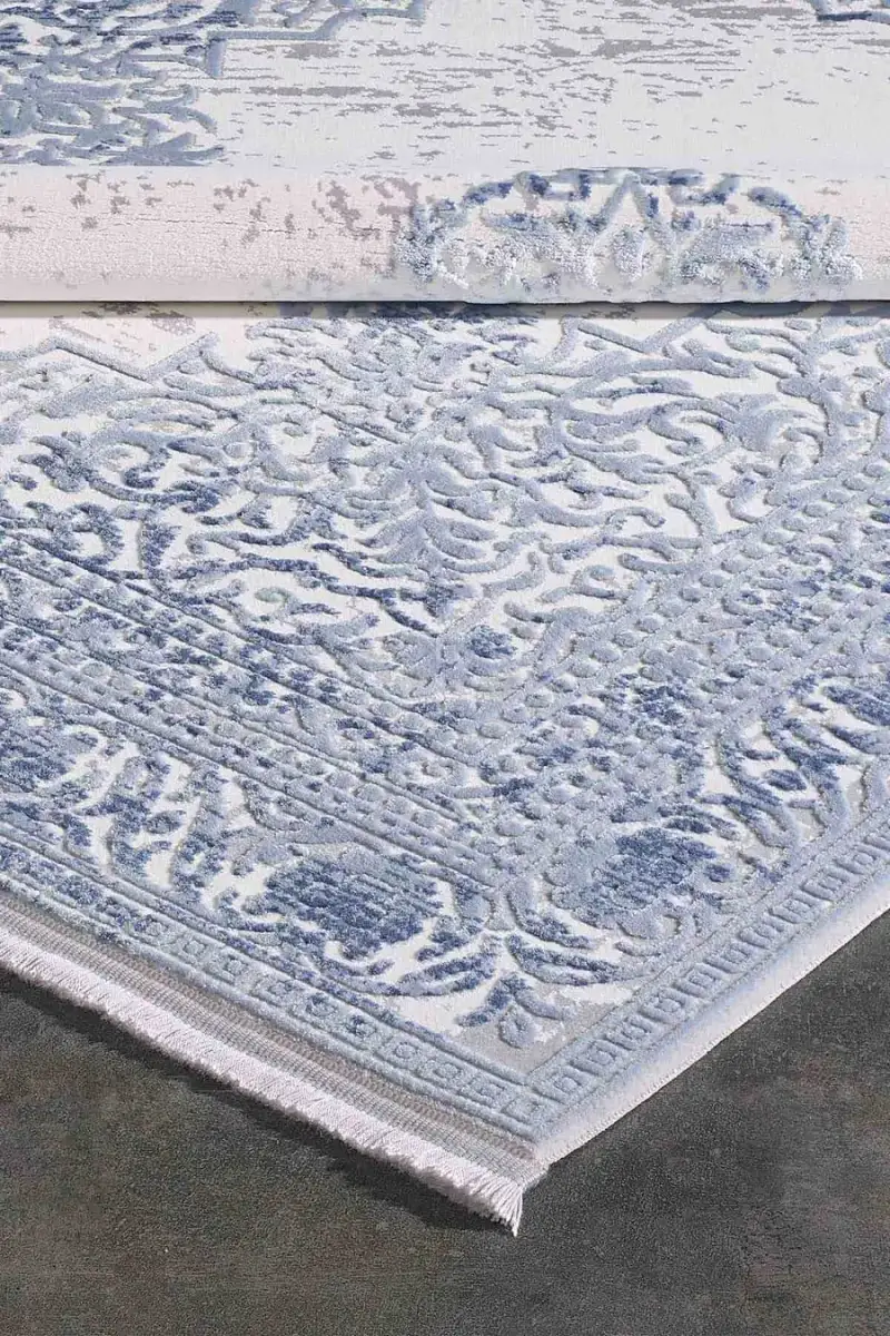 Carissa 11329 Dikdörtgen Akrilik Makine Halısı 100X200 - Mavi 4
