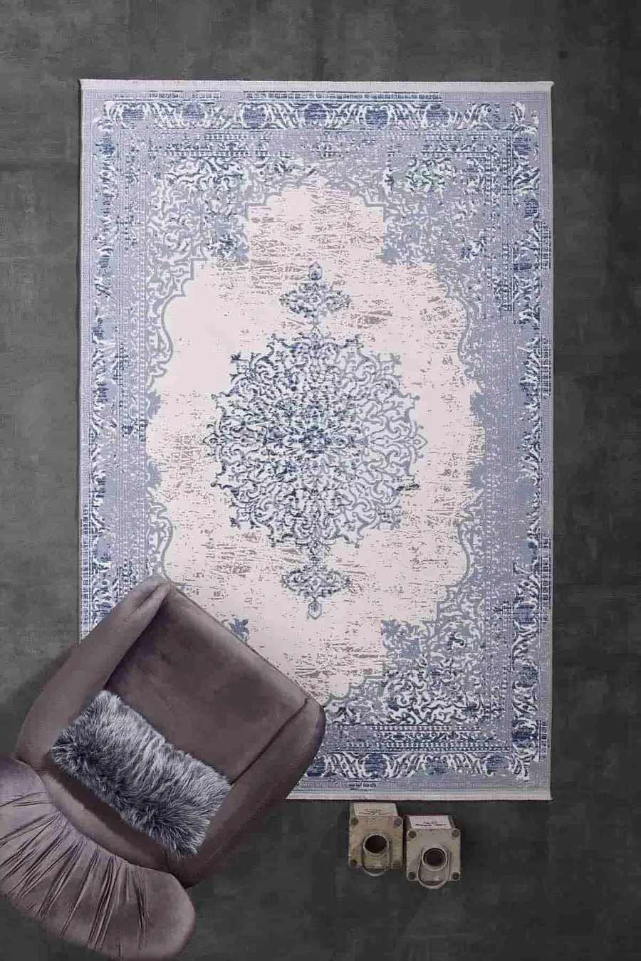Carissa 11329 Dikdörtgen Akrilik Makine Halısı 100X200 - Mavi 5