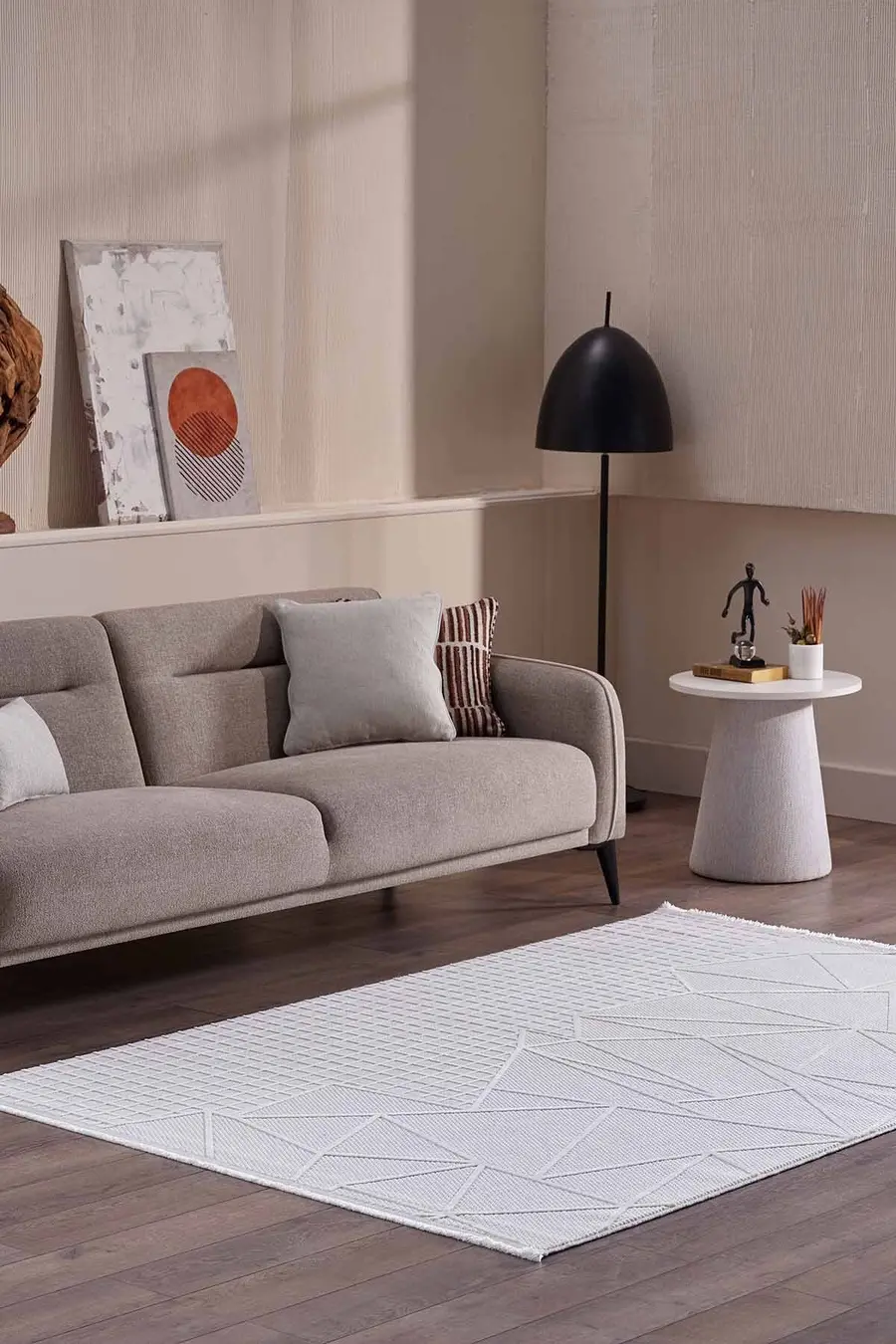 Deco Avior 17452 Dikdörtgen Geometrik Desenli Halı 80x000 - Krem