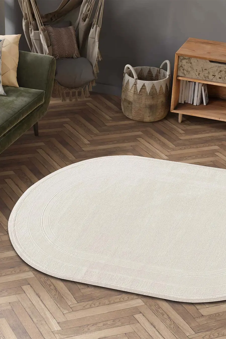 Galina 16649 Oval Akrilik Makine Halısı 160x230 - Krem