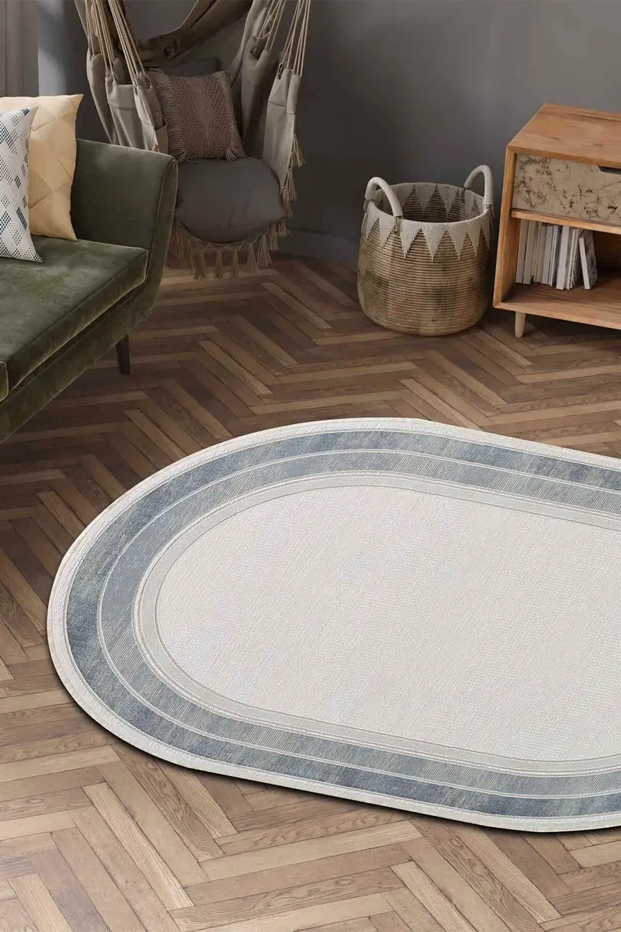 Galina 16649 Oval Akrilik Makine Halısı 160x230 - Mavi