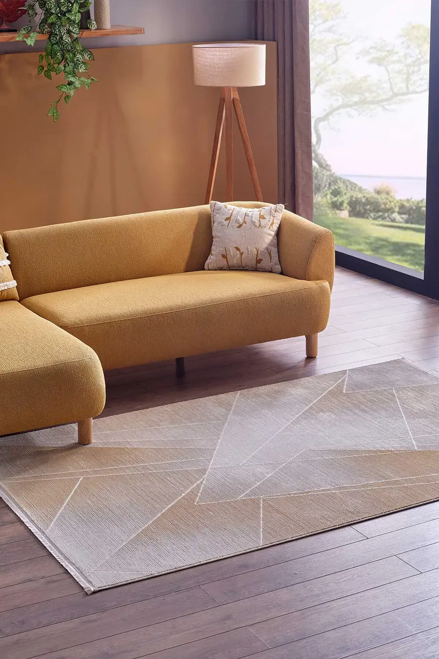 Ledax 17741 Dikdörtgen Polyester Makine Halısı Sarı - 160X230